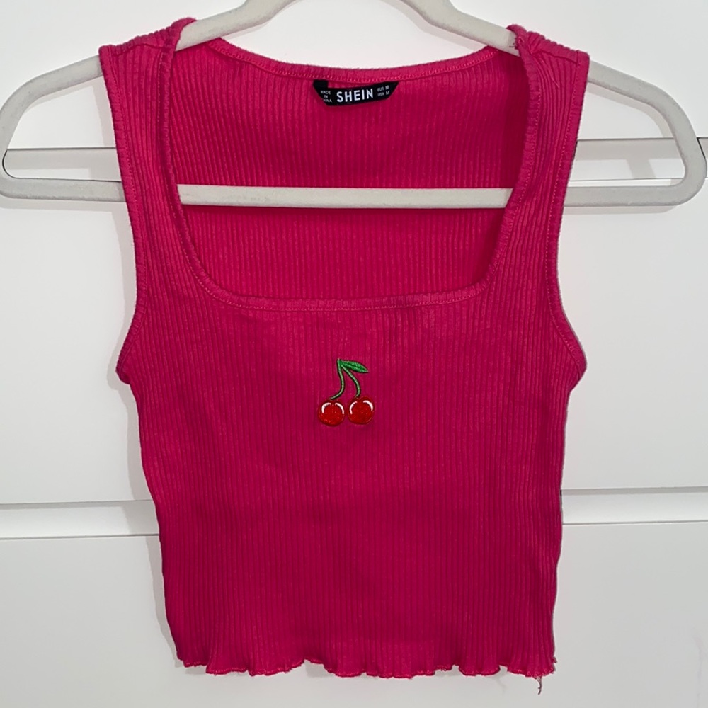 Cherry embroidered crop top